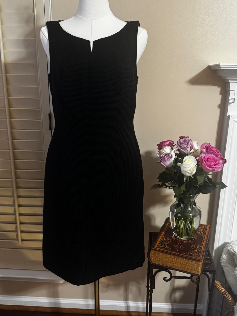 Talbots Black Sleeveless Notch-Neck Sheath Dress